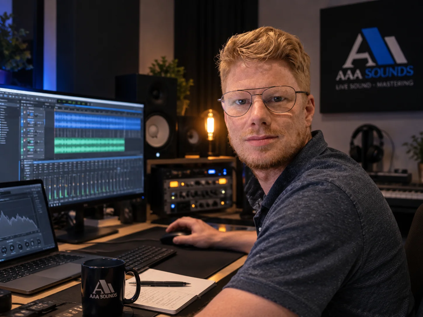 Bernd Visser in zijn studio bij AAA Sounds
